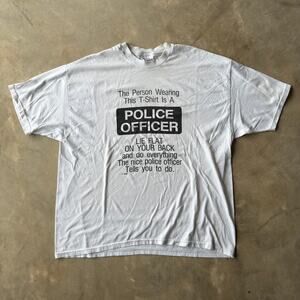 VINTAGE POLICE OFFICER FUNNY HUMOR PARODY TEE SHIRT WHITE GRAPHIC MENS XL 90S